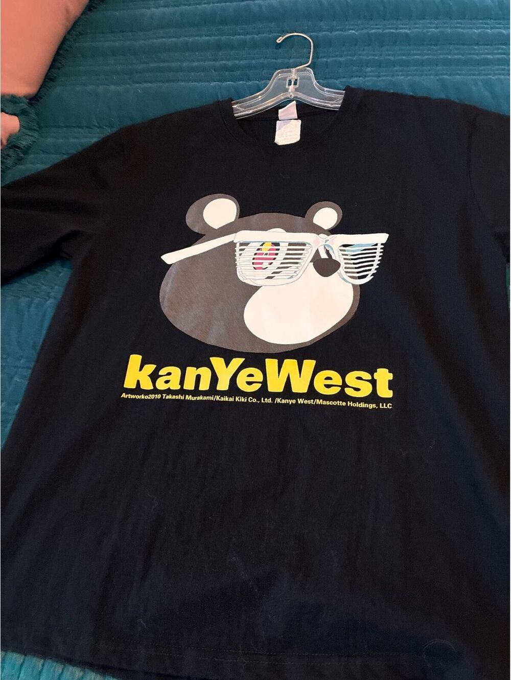 Kanye West Graphic Black Cotton T-Shirt with Bear Design Size L